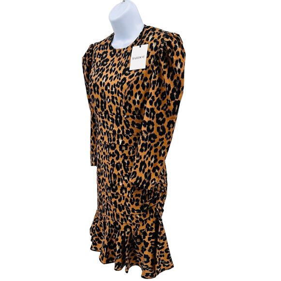 Bardot Animal Print Mini Dress Sz 4 Brown Leopard Party Stretchy Round Neck Zip - Picture 4 of 11